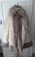 Faux Fur Cape Coat Poncho Pockets Fastens Cream Miss Selfridge Size 10/12/14 