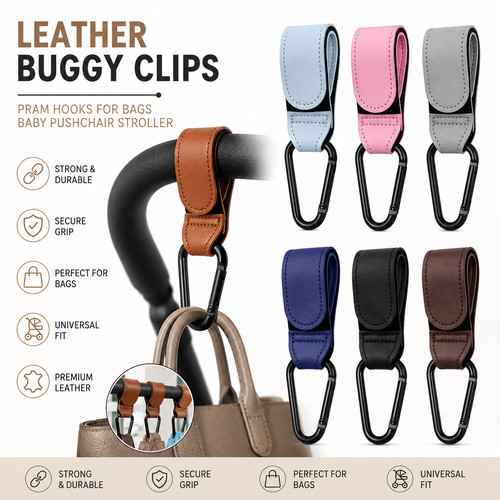 Leather buggy clips pram - leather,