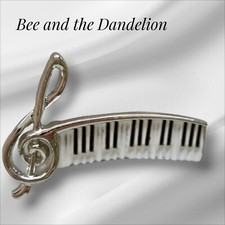 Treble Clef And Keyboard Silver Tone Brooch
