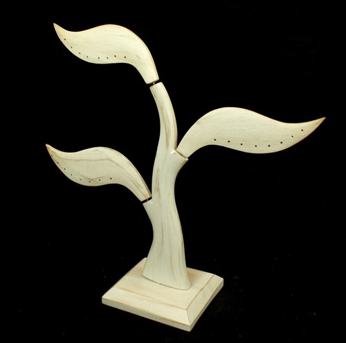 White washed wooden earring - white,
