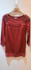 Monsoon Short Dress Tunic Frill Silk Red 3/4 Sleeves Boat Neck UK 8