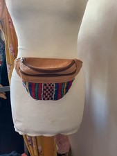 Vintage Leather & Woven Boho Bum Bag / Festival Waist Fanny Pack