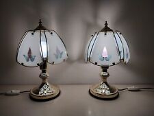 Pair of BHS Five Floral Glass Panel Table Lamps - Work Perfectly!