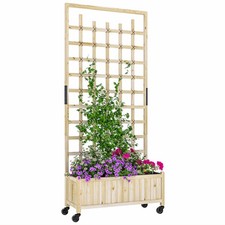Outsunny Wooden Trellis Planter, Raised Garden Bed with Wheels, Natural