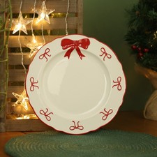 Ceramic White Plate Red Bows