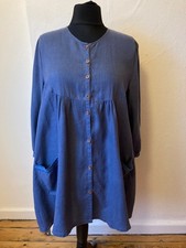 Gudrun Sjoden Storm Blue  100% Linen Tunic Jacket Size Large Used