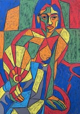 Original Cubist Woman with Fan