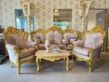 Beige Sofa Set Louis XV Couch Antique Rococo Handmade Salon Living Room Decor