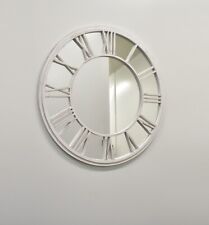 80cm White Brush Grey Round Roman Numeral Clock Style Indoor/Outdoor Wall Mirror