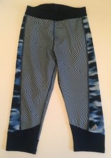 USED Adidas Techfit 3/4 Leggings, Size : UK 8,  Colour :  Blue & White