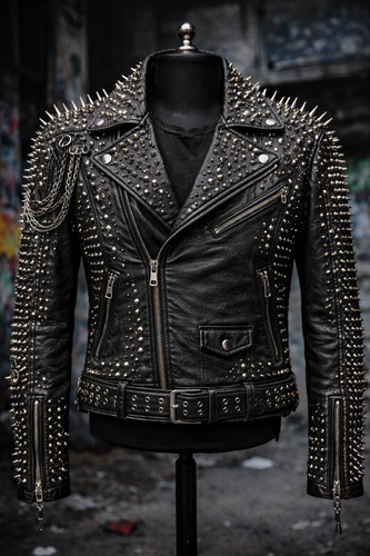 Men black studded leather - men,