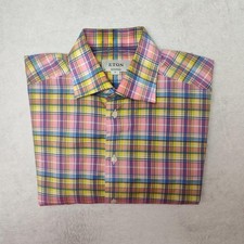 Eton Shirt Mens M Pink Plaid
