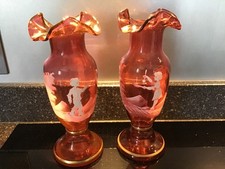 LARGE CRANBERRY GLASS PAIR