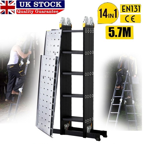 Folding ladder aluminium 7m - aluminium, 5.7m