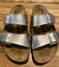 BIRKENSTOCK Arizona Two Strap Sandals in Silver EUR 39 UK 5.5 Narrow Fit VGC