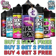 Six Licks Shortfill Vape Juice Max 70/30 100ml e liquid 0mg No Nicotine Sub Ohm