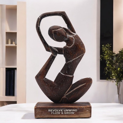 Wooden yoga lady statue - wooden,