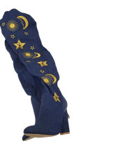 SERGIO TODZI Ladies UK5 Denim Blue Sun/Moon/Stars Embroidered Heeled Boots Boxed