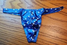 Mens Vintage 1990s Blue Metallic 'T' Thong Size S (26-28) By Woxuan