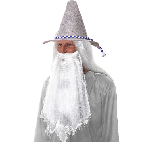Grey wizard wig beard hat - wig, &