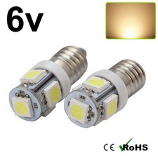 2 x Warm White 6v E10 Screw 5