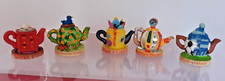 Beautiful Vintage Tetley Tea Folk Teapots Five Figurines All Boxed