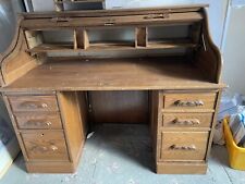 Antique Solid Oak Roll Top Writing Desk Bureau.
