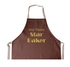 Personalised Star Baker Chef Gold Name BROWN Cotton Apron, Birthday, Christmas