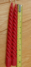 PAIR Wax Taper Candles 10" Tall Deep Red BARLEY TWIST Antique Style Decorative