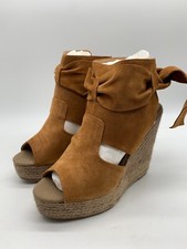 BNIB Kanna Berti tan suede wedge shoes 38 5 NEW espadrille heels peep toe summer