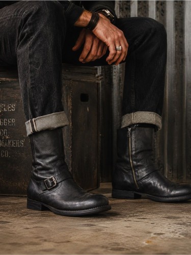 Frye black leather engineer - black,