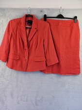 Debenhams Collection Coral Red 55% Linen Skirt Suit Size UK Jacket 12 Skirt 12P