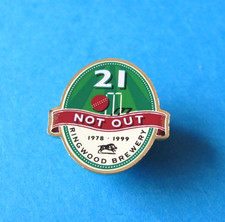 " 21 Not OUT " RINGWOOD Beer Brewery Pin Badge, VGC, Unused old stock. Cricket.