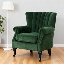 Chesterfield Wing Back Queen Anne Scalloped Fireside Armchair Soft Sofa Chair UK