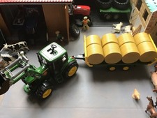 Bruder 1:16 John Deere 6920 Tractor with Front Loader and Hay Bales Trailer.