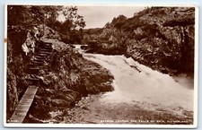 Postcard Sutherland Salmon leaping the Falls of Shin Scotland RPPC