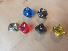 Dice for role playing games - 4-sided, 8-sided, 10-sided, 12-sided, 20-sided