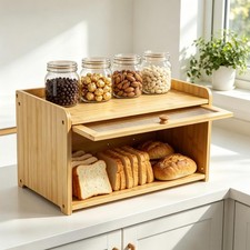 Bamboo Wooden Bread Bin Lift