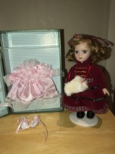 VICTORIAN STYLE CHINA DOLL in box with extra dress & shoes 17cm Tall