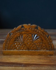 Vintage Hand Carved Wooden Napkin Holder. Boho