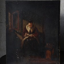 Antique 19th century original oil painting on panel, 17th century Dutch school