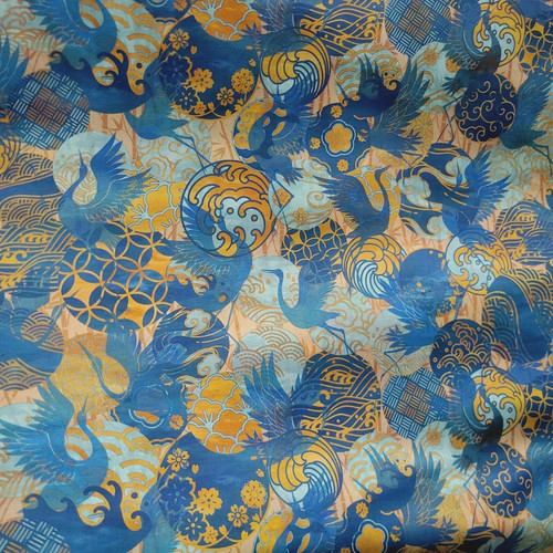 Cranes rich blue yellow - cranes, blue,