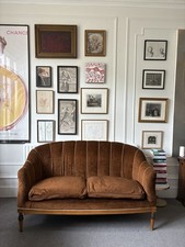 Antique Danish art Deco 2 Seats Sofa brown velvet Velour Mahogany 1930s