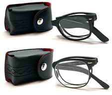 Folding Reading Glasses Portable Plastic Black Frame With Soft Easy Carry Case