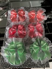 2 x LARGE TUTU HAIR BOWS CLIPS SATIN FRILLY LACE BOW BOWS DIAMANTE  SOCK SHOP