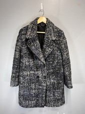 M&S Collection Wool Mohair Coat Size UK 12 Blue Grey Blue Boucle Fuzzy 