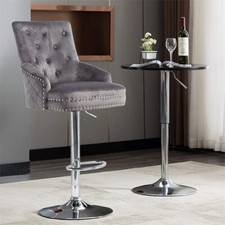 Oversize Grey Velvet Bar Stool