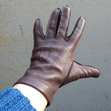 Vintage Deerskin Brown Gloves 7 ½ Unworn Soft Top Stitched Made in England L