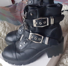 CHUNKY BLACK BUCKLE BIKER  BOOTS RIVER ISLAND ZIPS STUDS SIZE 5
