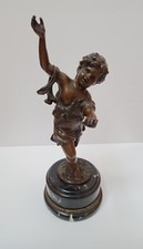 Bronze Sculpture Ar Deco Dancing Boy France 20th Century, Marble Base 40 Cm